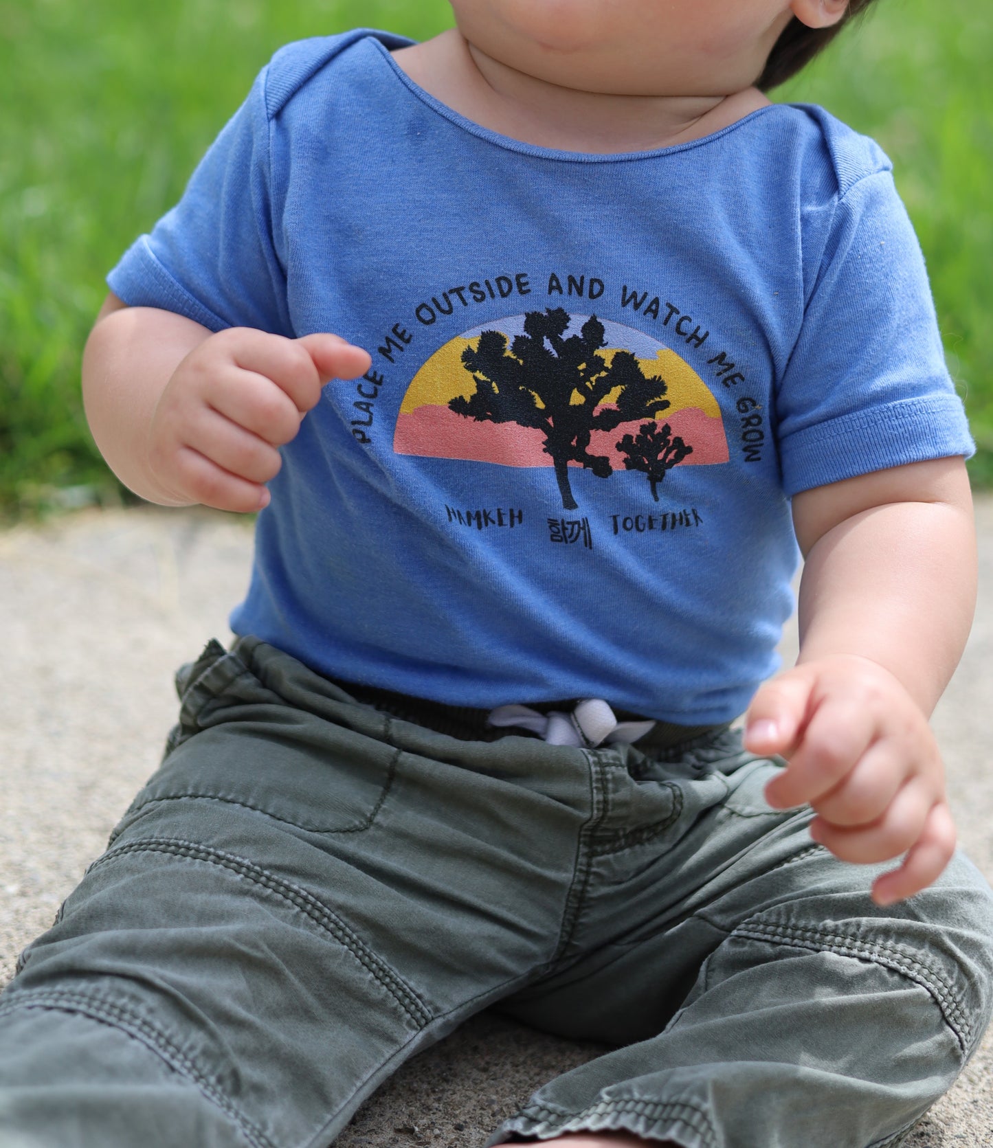 "Place Me Outside" bright horizon: Baby short sleeve one piece