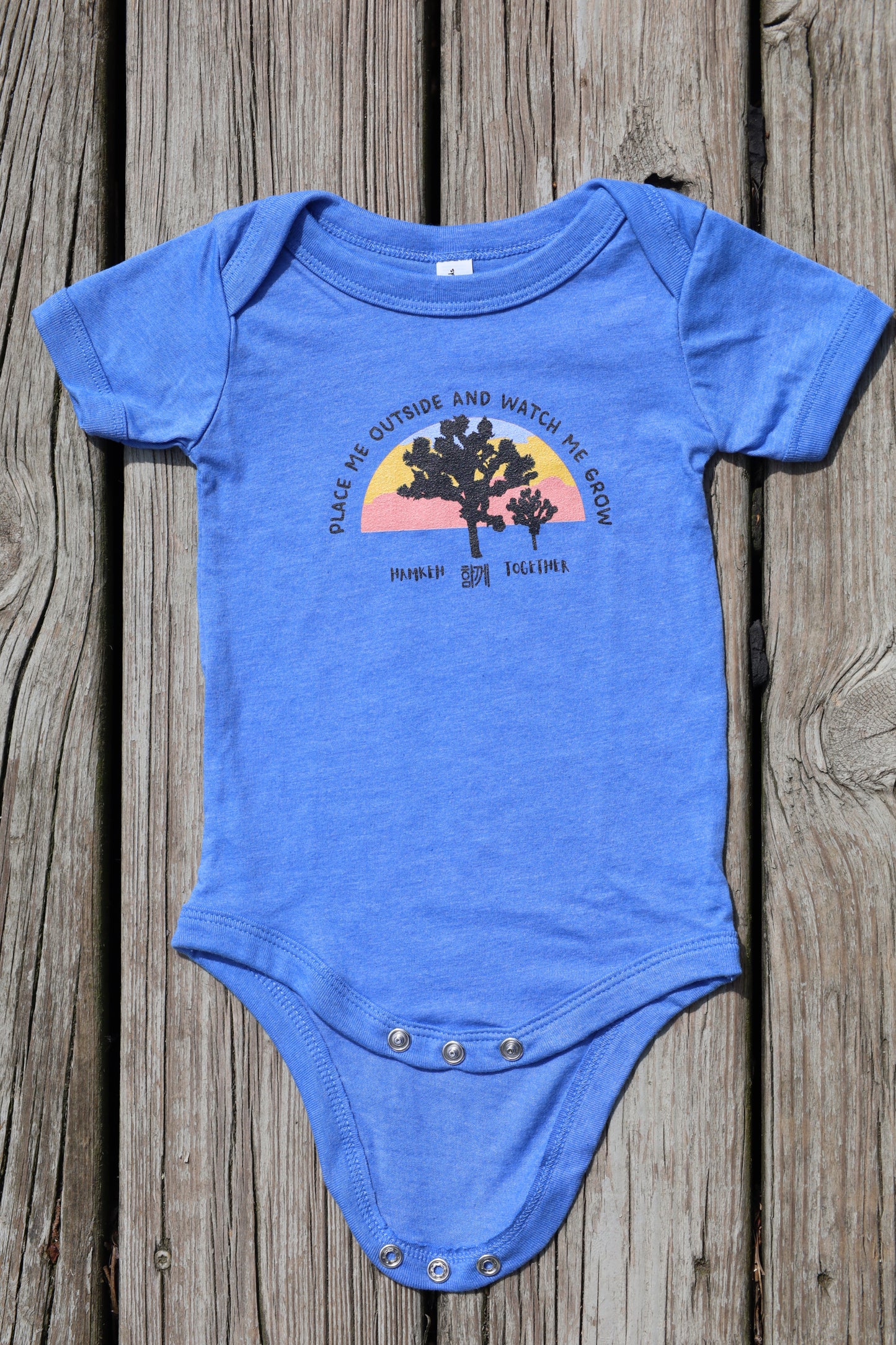 "Place Me Outside" bright horizon: Baby short sleeve one piece